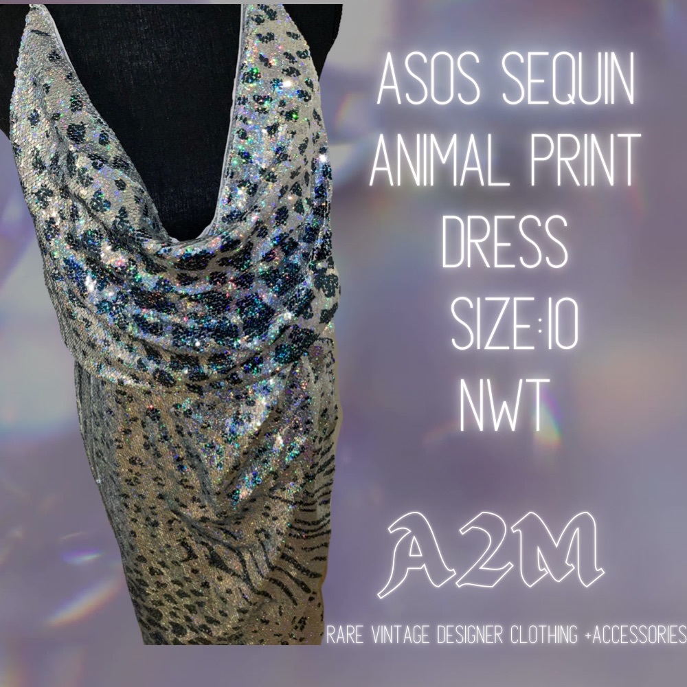ASOS Design Sequin Animal Print Dress Size 10 NWT